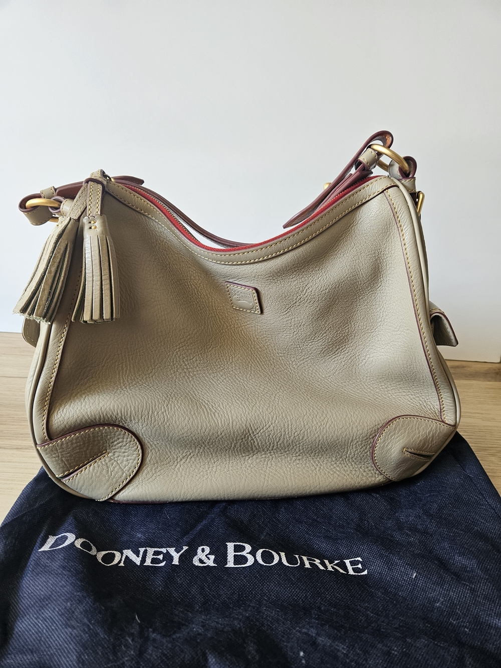 Dooney & Bourke Leather Hobo Bag Florentine Light Taupe